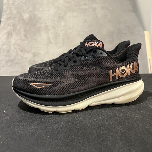 Hoka Clifton 9 Shoes Womens 8 D Black Gold Running Cushioned Athletic Sneakers - Picture 3 of 10